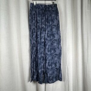 Lotus and Luna Blue Tie Dye Boho Wide Leg Rayon Pants Flowy Pockets Large